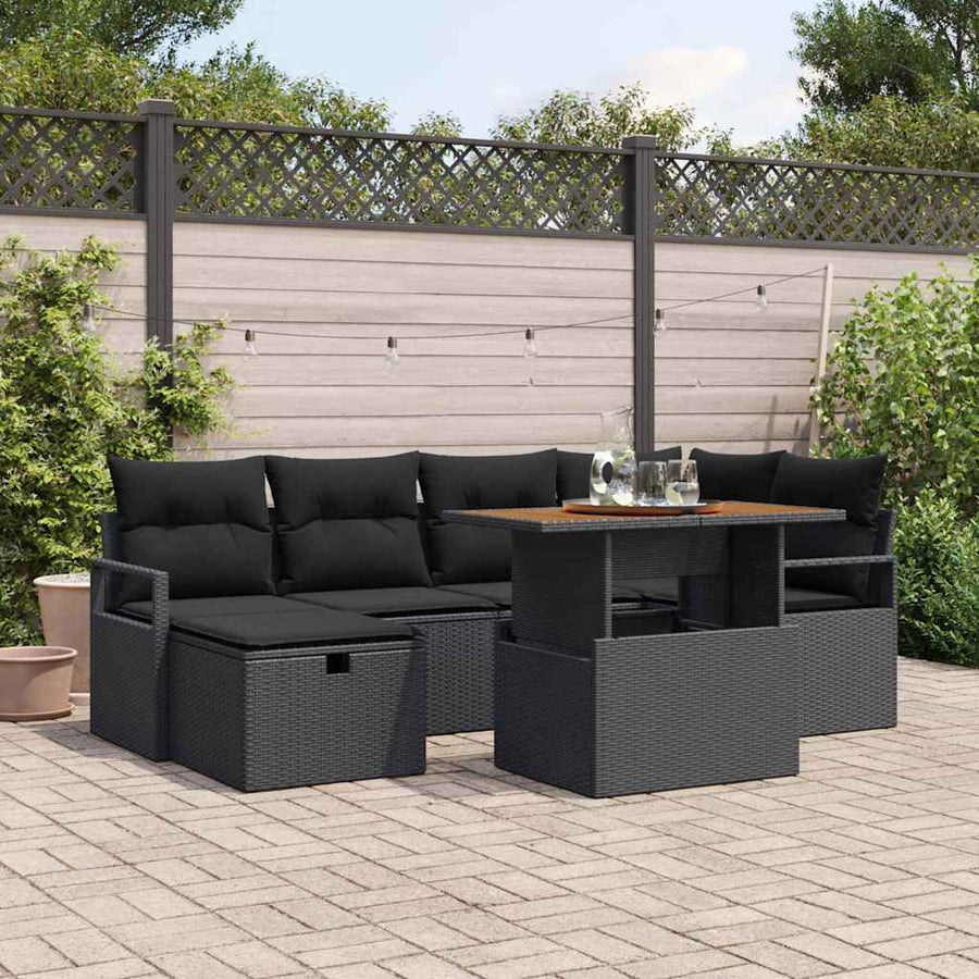 Tuin Sofa Set 7 pcs Zwart poly rattan