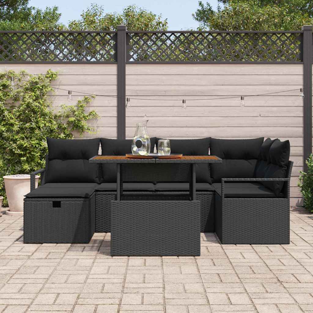 Tuin Sofa Set 7 pcs Zwart poly rattan