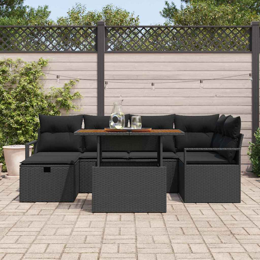 Tuin Sofa Set 7 pcs Zwart poly rattan