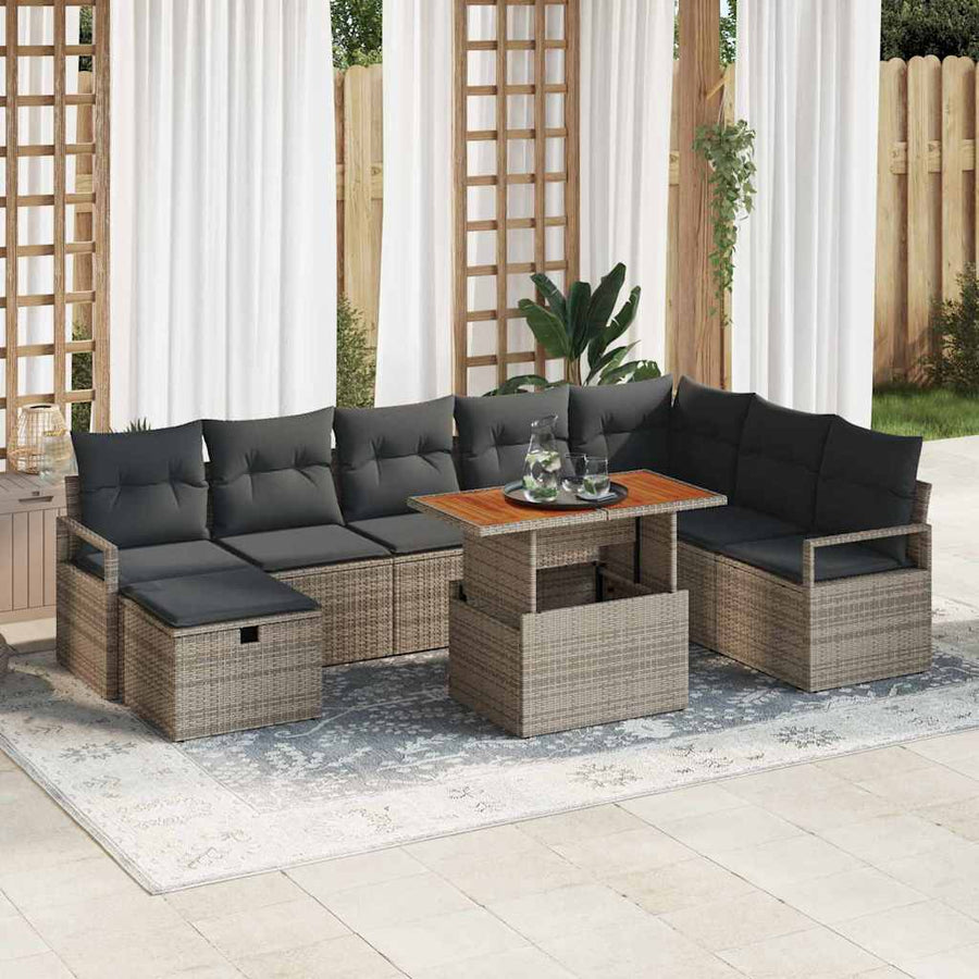 Tuin Sofa Set 9 pcs Grijs poly rattan