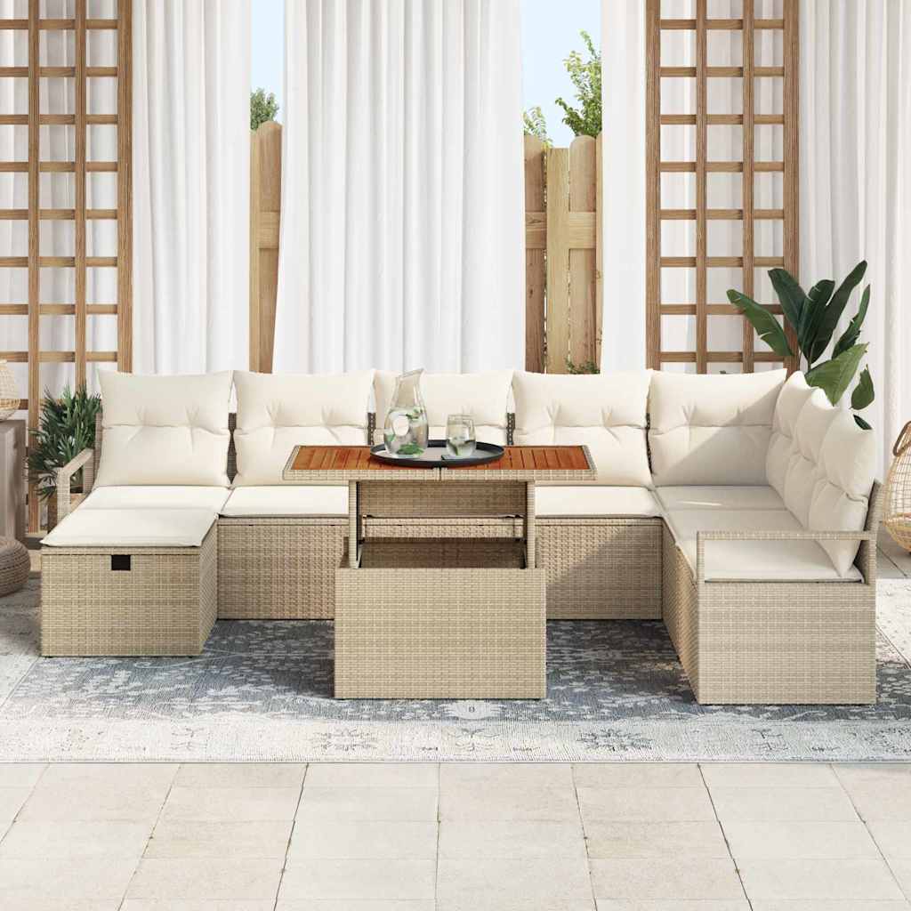 Tuin Sofa Set 9 pcs Beige poly rattan