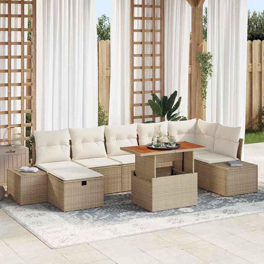 Tuin Sofa Set 8 pcs Beige poly rattan