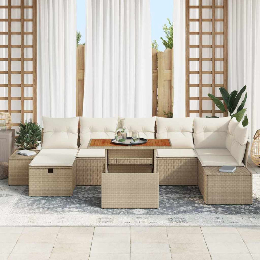 Tuin Sofa Set 8 pcs Beige poly rattan