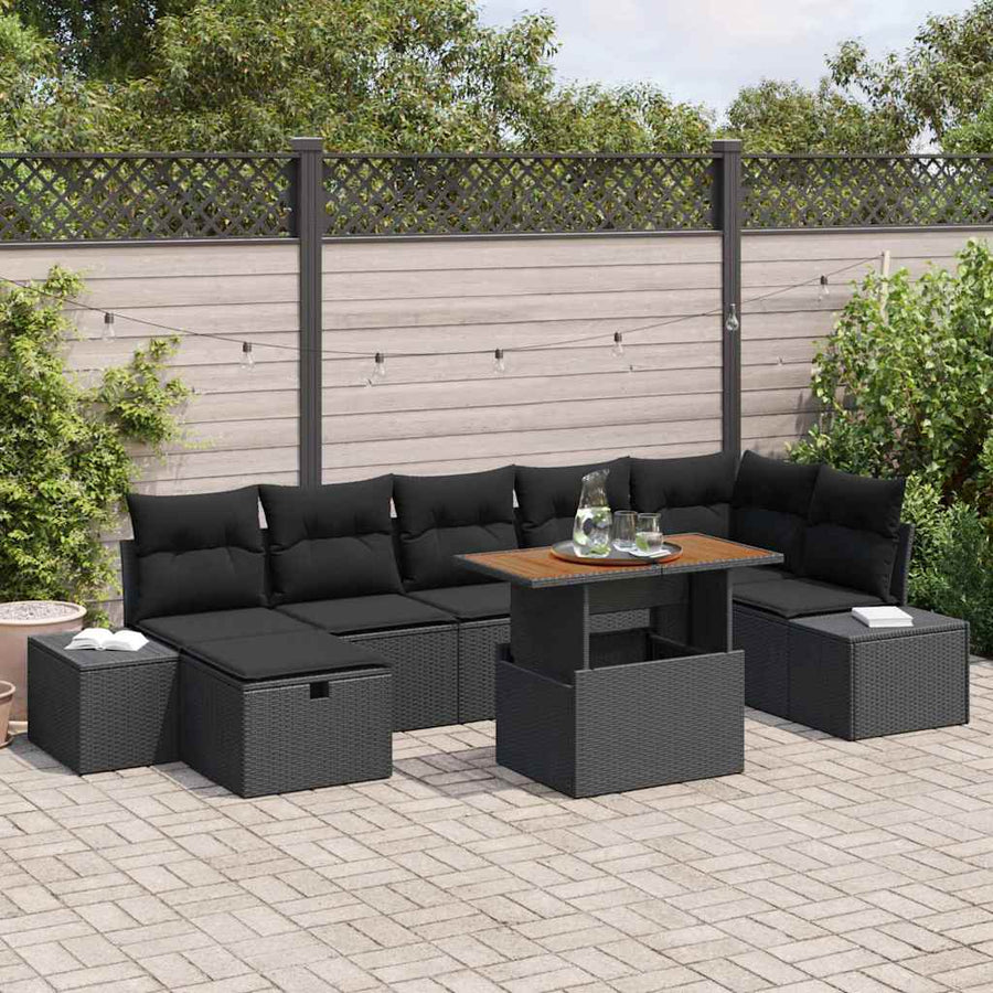 Tuin Sofa Set 8 pcs Zwart poly rattan
