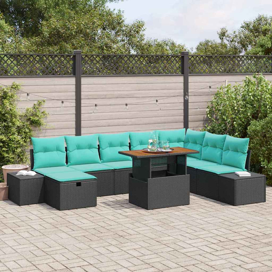 Tuin Sofa Set 9 st Zwart poly rattan