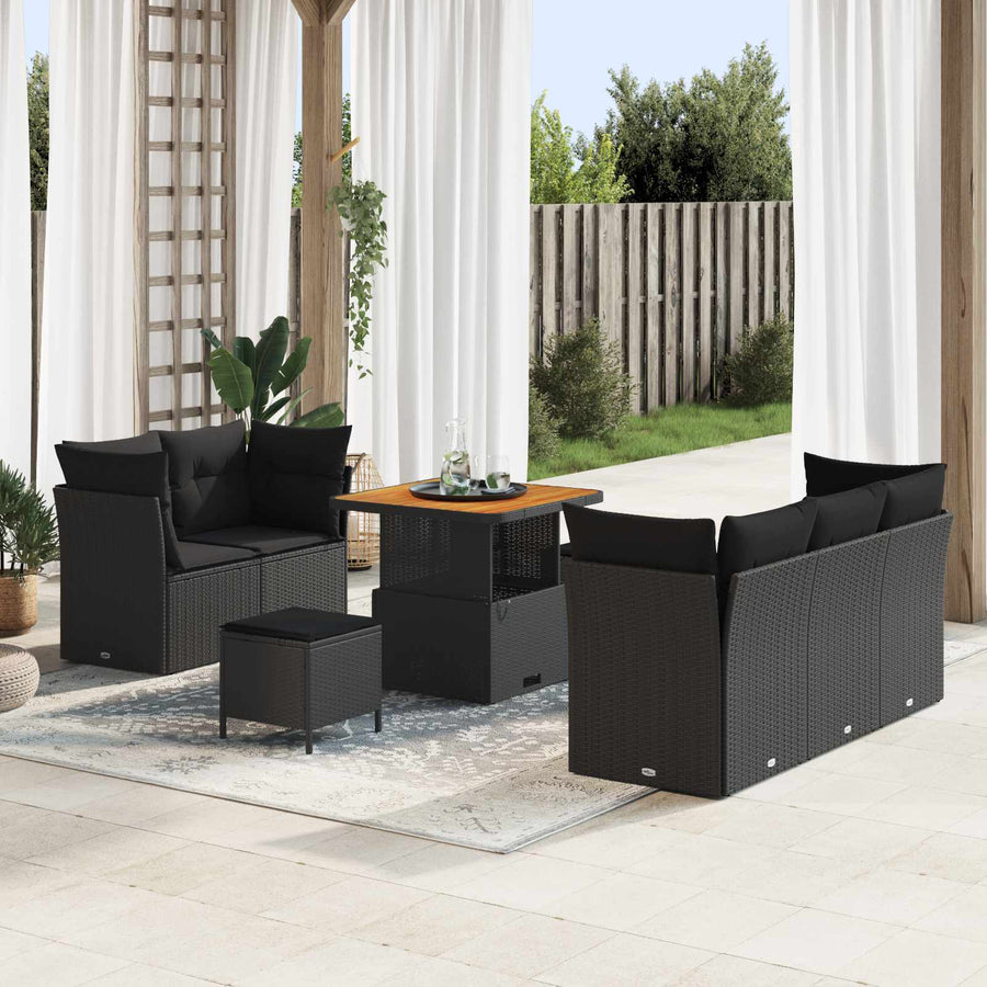 Tuin Sofa Set 8 pcs Zwart poly rattan