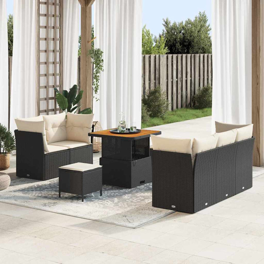Tuin Sofa Set 8 pcs Zwart poly rattan