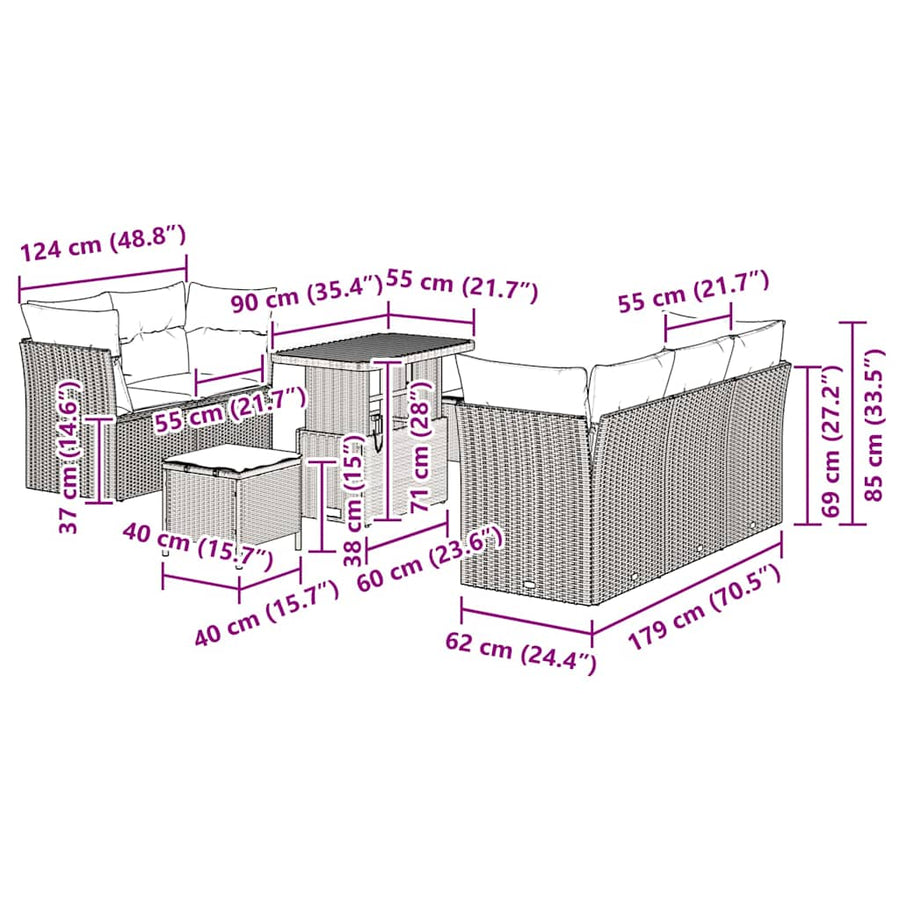 Tuin Sofa Set 8 pcs Zwart poly rattan