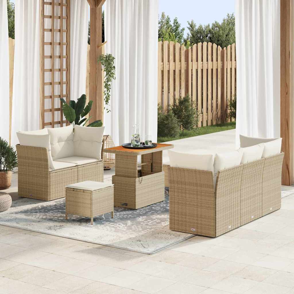 Tuin Sofa Set met kussen 8 pcs Beige poly rattan