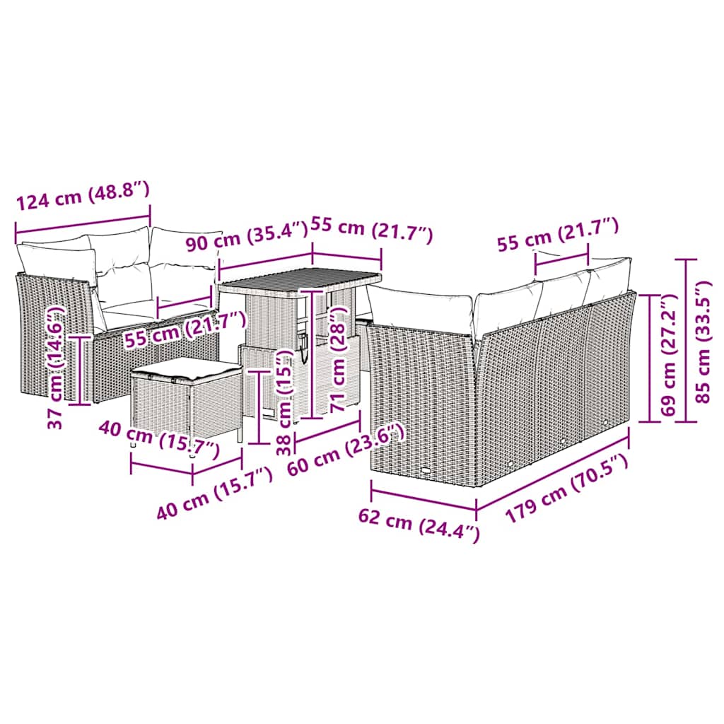 Tuin Sofa Set 8 pcs Grijs poly rattan