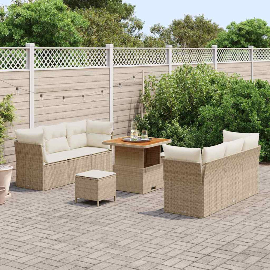 Tuin Sofa Set met kussen 9 pcs Beige poly rattan
