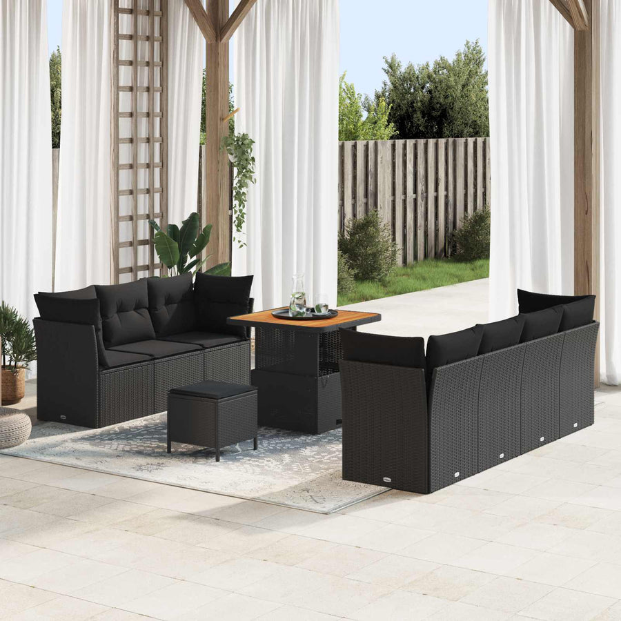Tuinbankenset 10 pcs Zwart poly rattan