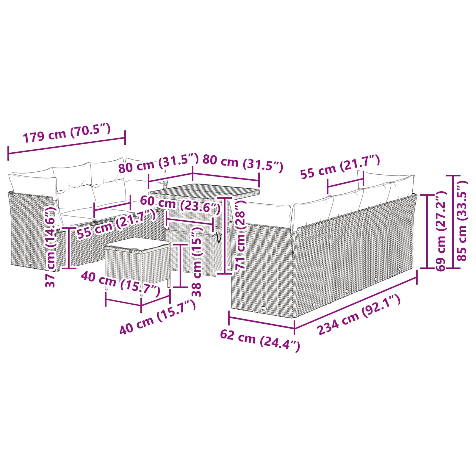 Tuinbankenset 10 pcs Zwart poly rattan