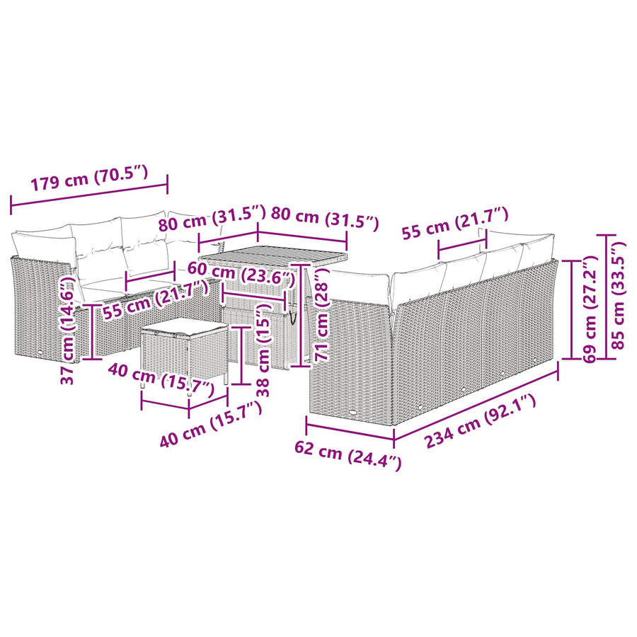 Tuinbankenset 10 pcs Zwart poly rattan