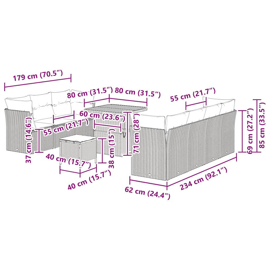 Tuinbankenset 10 pcs Zwart poly rattan