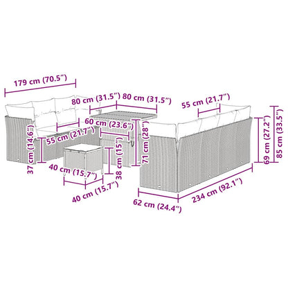 Tuinbankenset 10 pcs Grijs poly rattan