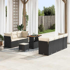 Tuinbankenset 10-delig zwart poly rattan acacia hout
