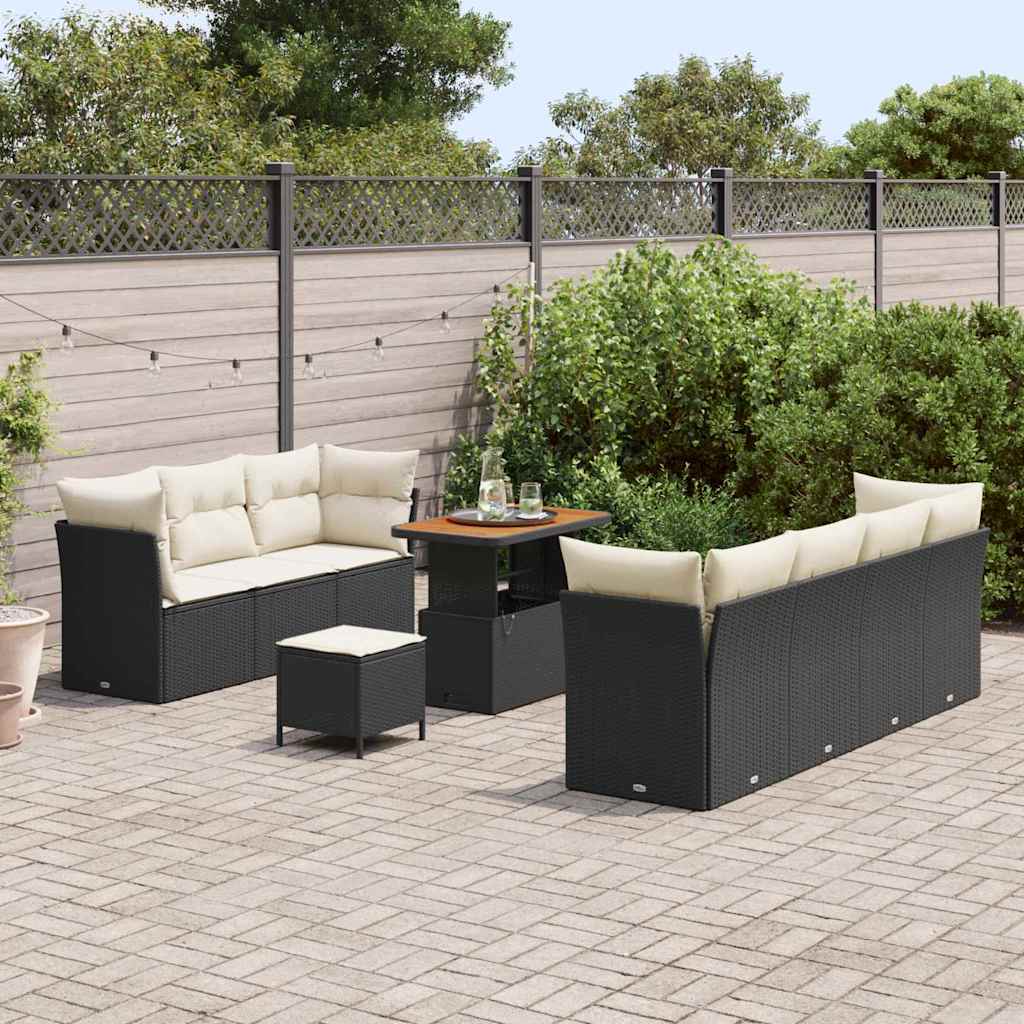 Tuinbankenset 10 pcs Zwart poly rattan