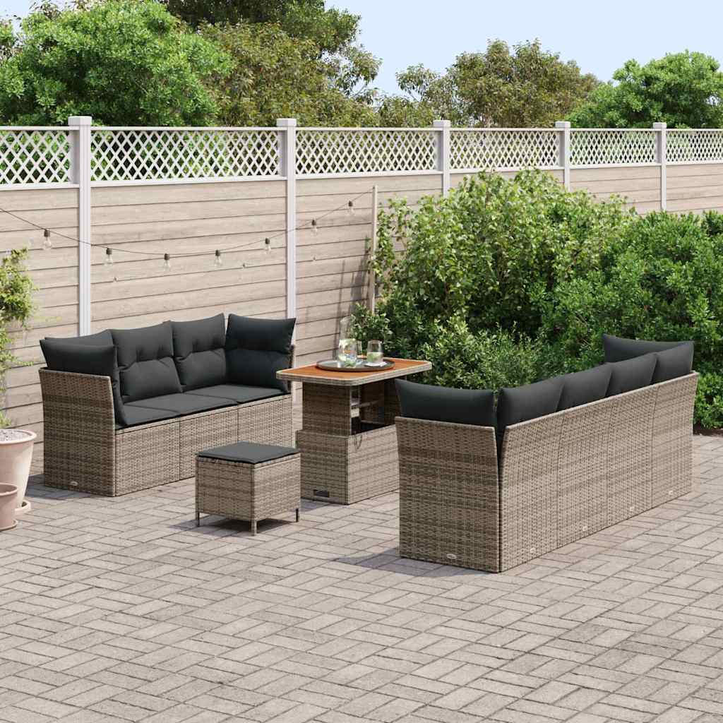 Tuinbankenset 10 pcs Grijs poly rattan