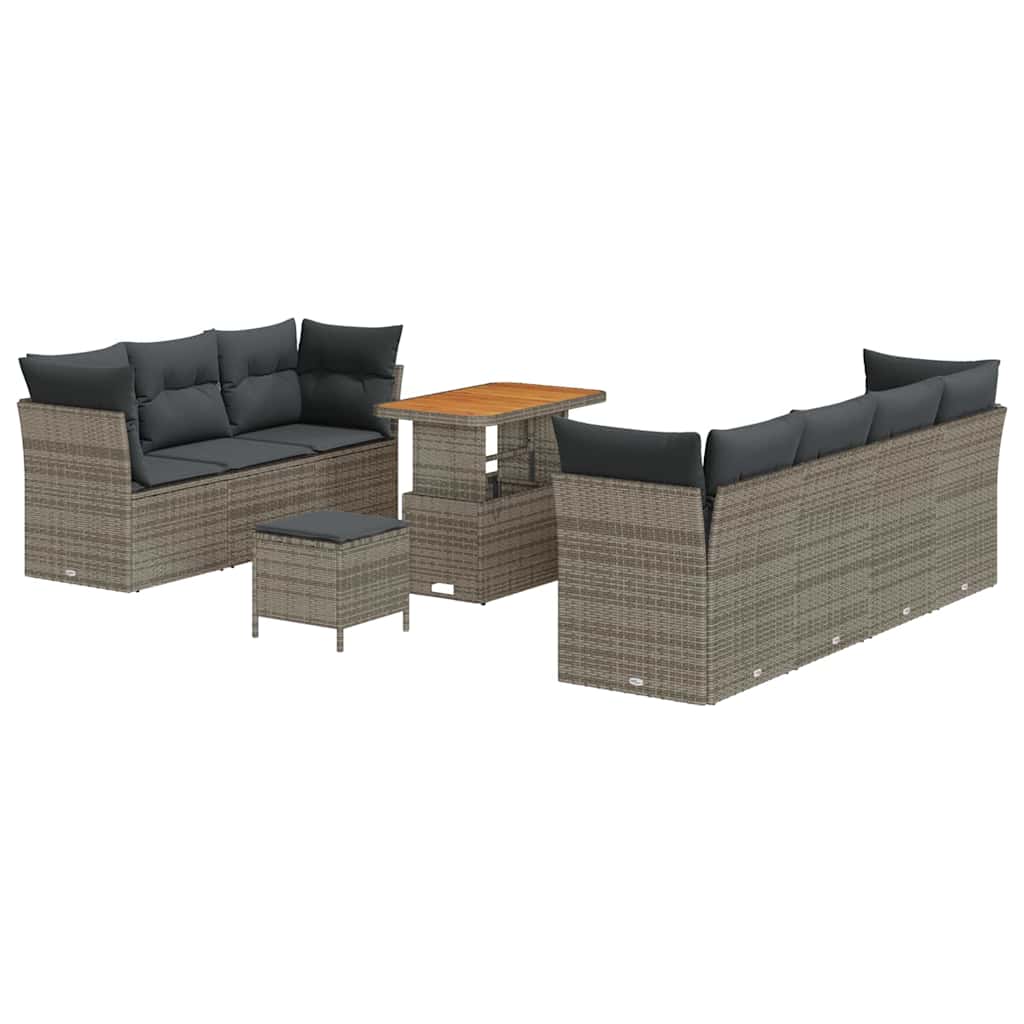 Tuinbankenset 10 pcs Grijs poly rattan