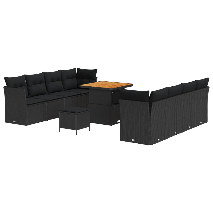Tuinbankenset 11 pcs Zwart poly rattan