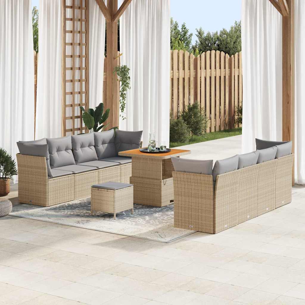Tuinbankenset 11 pcs Beige poly rattan