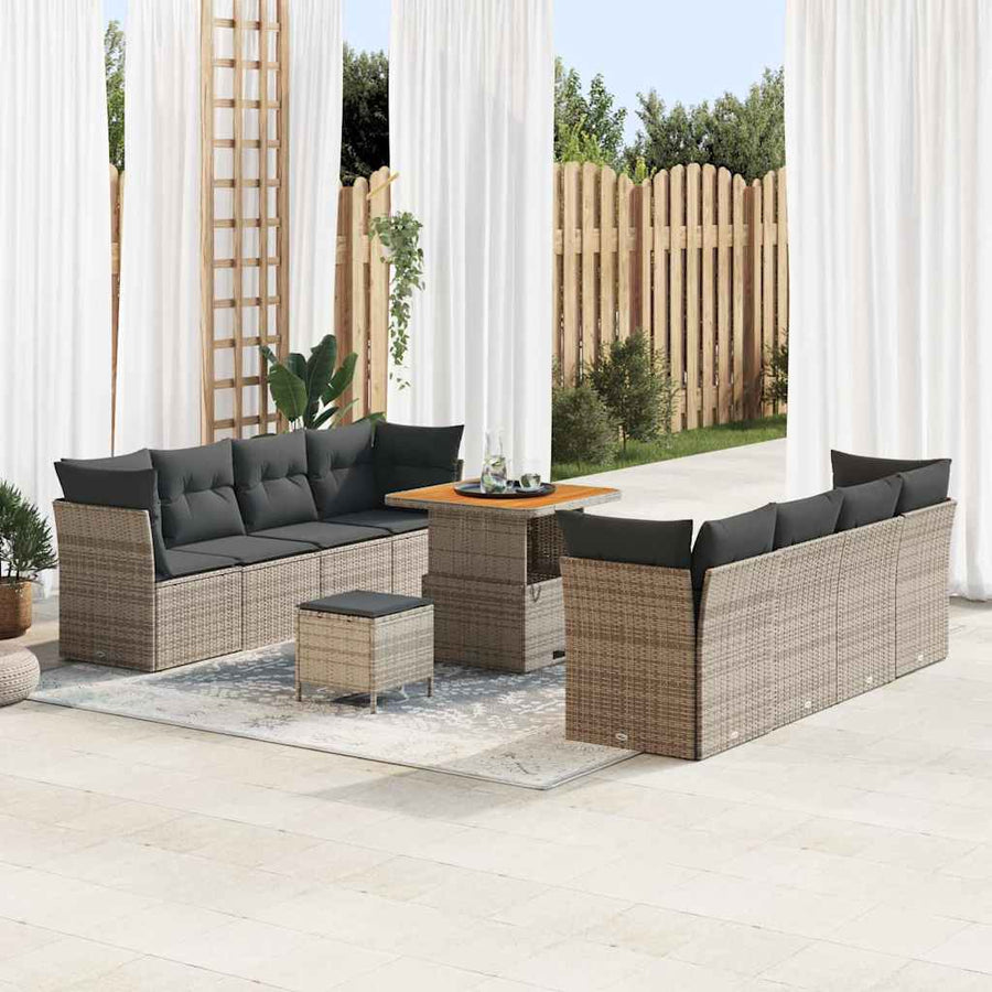 Tuinbankenset 11 pcs Grijs poly rattan