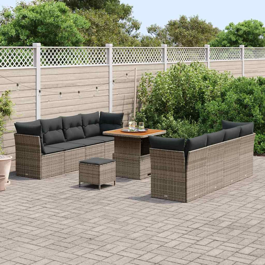 Tuinbankenset 11 pcs Grijs poly rattan