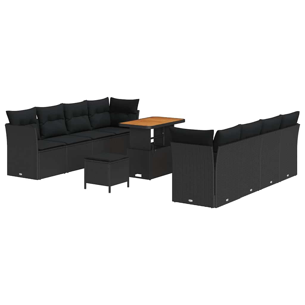 Tuinbankenset 11 pcs Zwart poly rattan