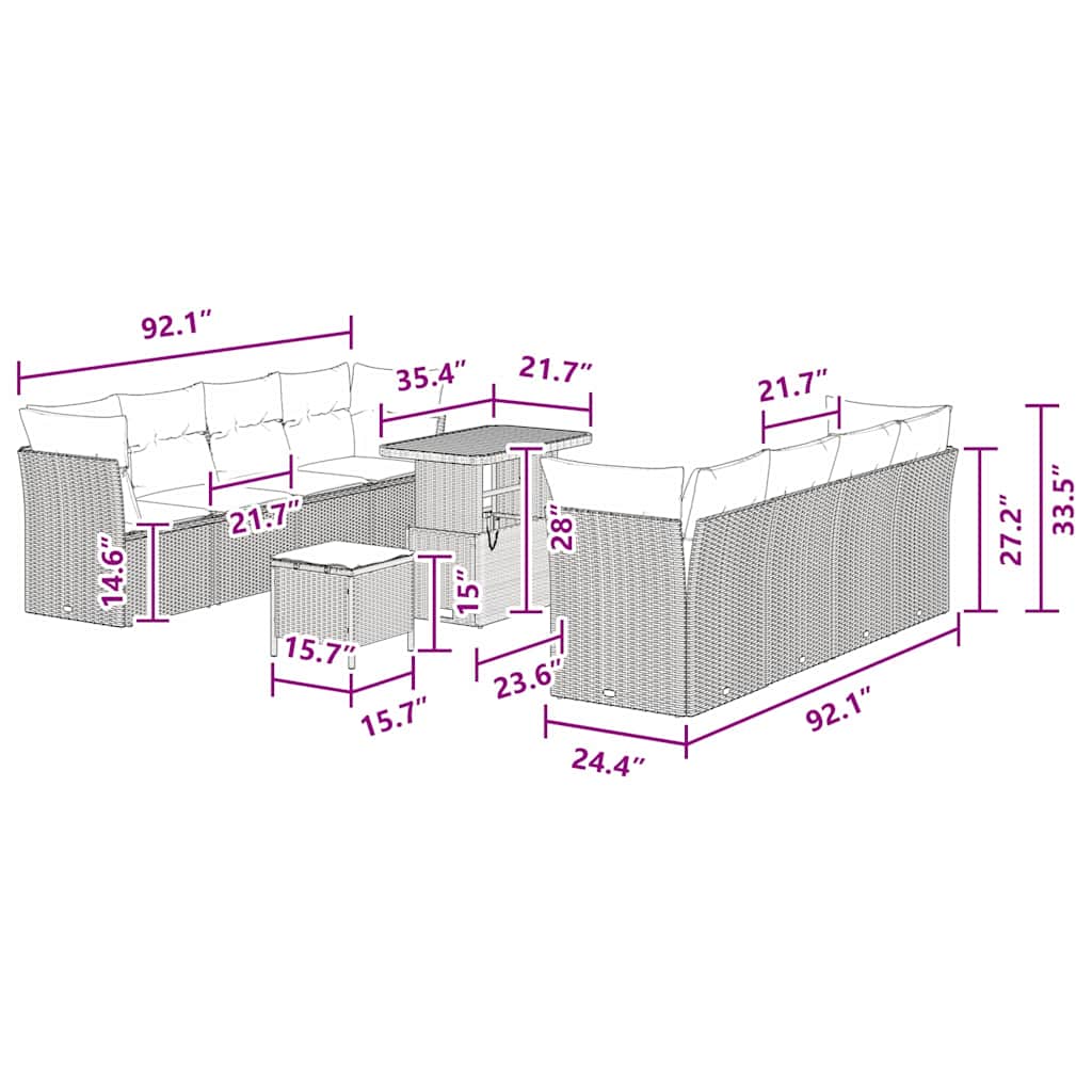 Tuinbankenset 11 pcs Zwart poly rattan