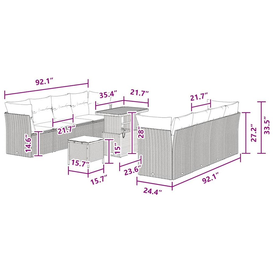 Tuinbankenset 11 pcs Zwart poly rattan