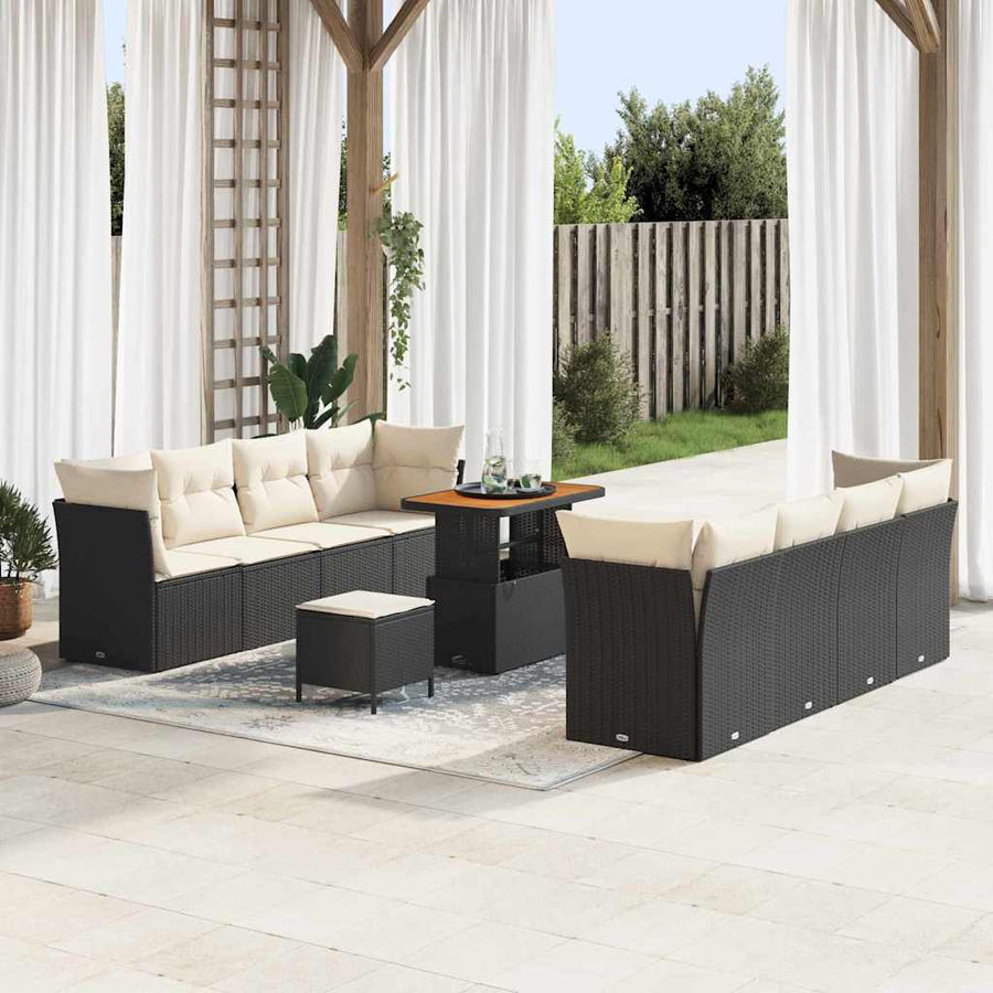 Tuinbankenset 11 pcs Zwart poly rattan