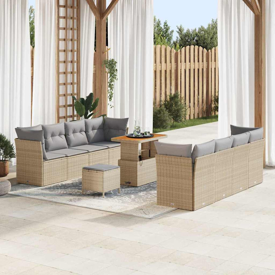 Tuinbankenset 11 pcs Beige poly rattan