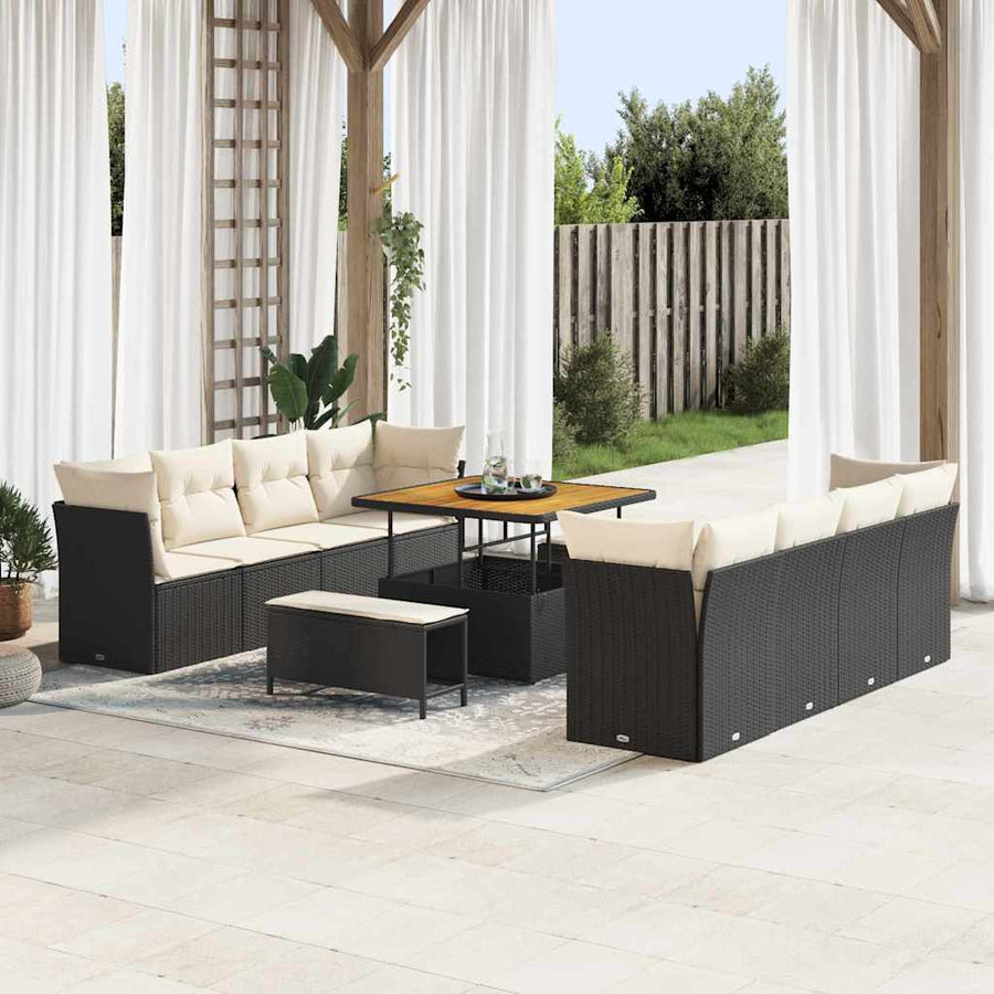 Tuinbankenset 11 pcs Zwart poly rattan