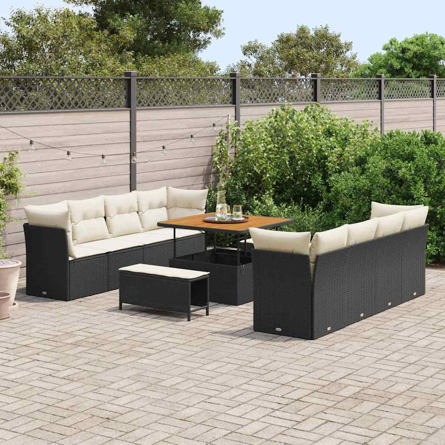 Tuinbankenset 11 pcs Zwart poly rattan