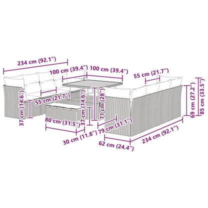 Tuinbankenset 11 pcs Zwart poly rattan