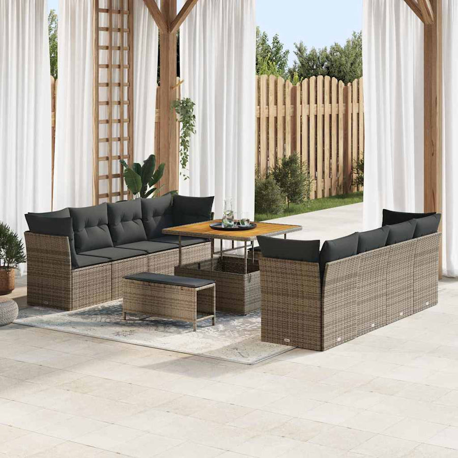 Tuinbankenset 11 pcs Grijs poly rattan