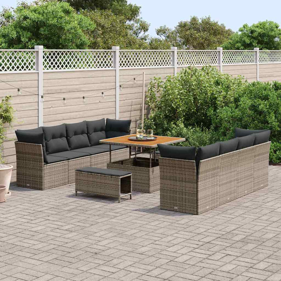 Tuinbankenset 11 pcs Grijs poly rattan