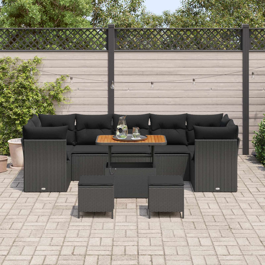 Tuinbankenset 10 pcs Zwart poly rattan