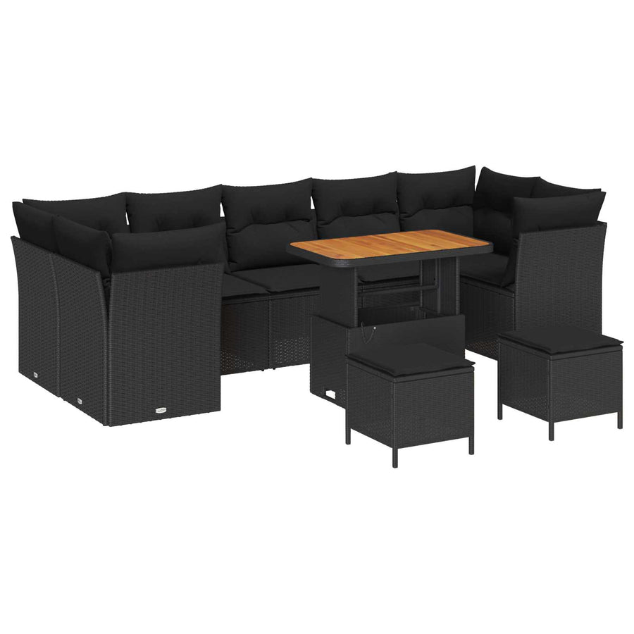 Tuinbankenset 10 pcs Zwart poly rattan