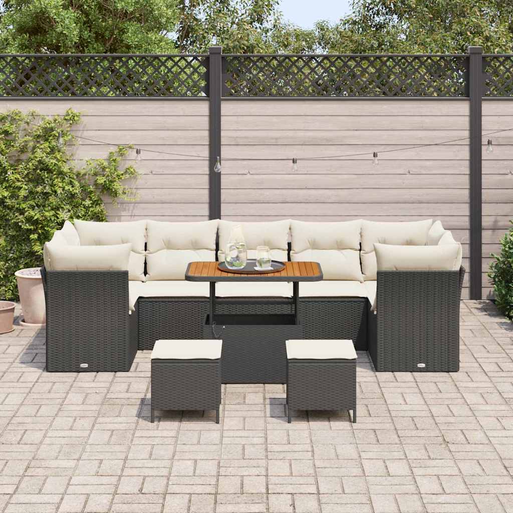 Tuinbankenset 10 pcs Zwart poly rattan