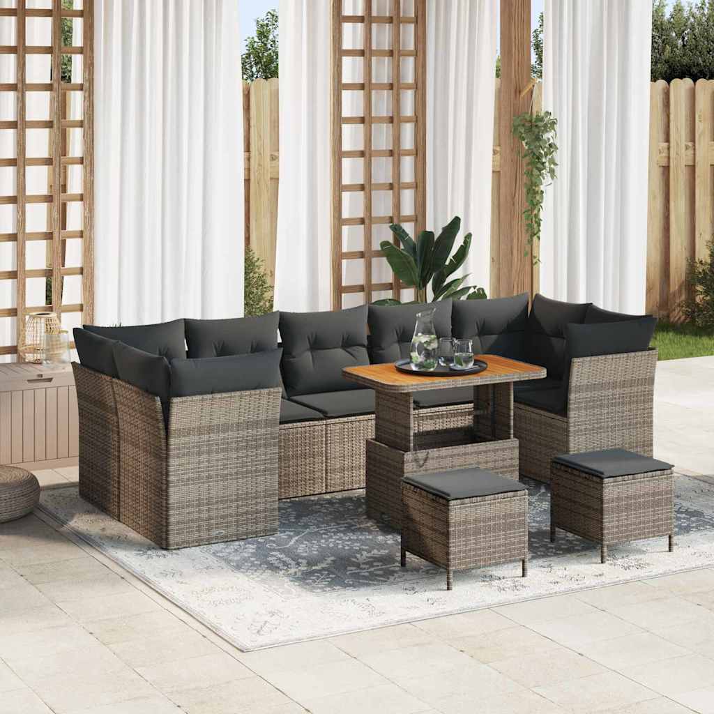 Tuinbankenset 10 pcs Grijs poly rattan