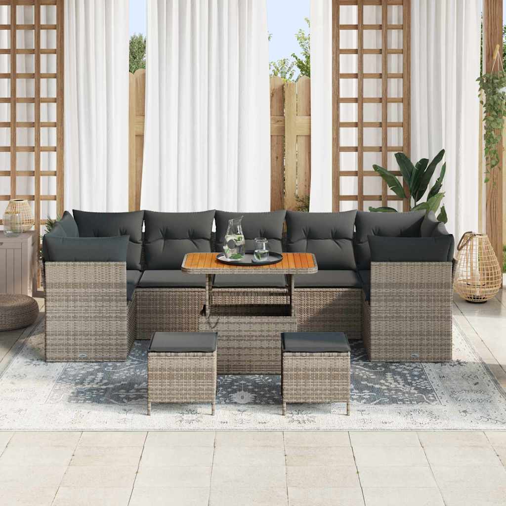 Tuinbankenset 10 pcs Grijs poly rattan