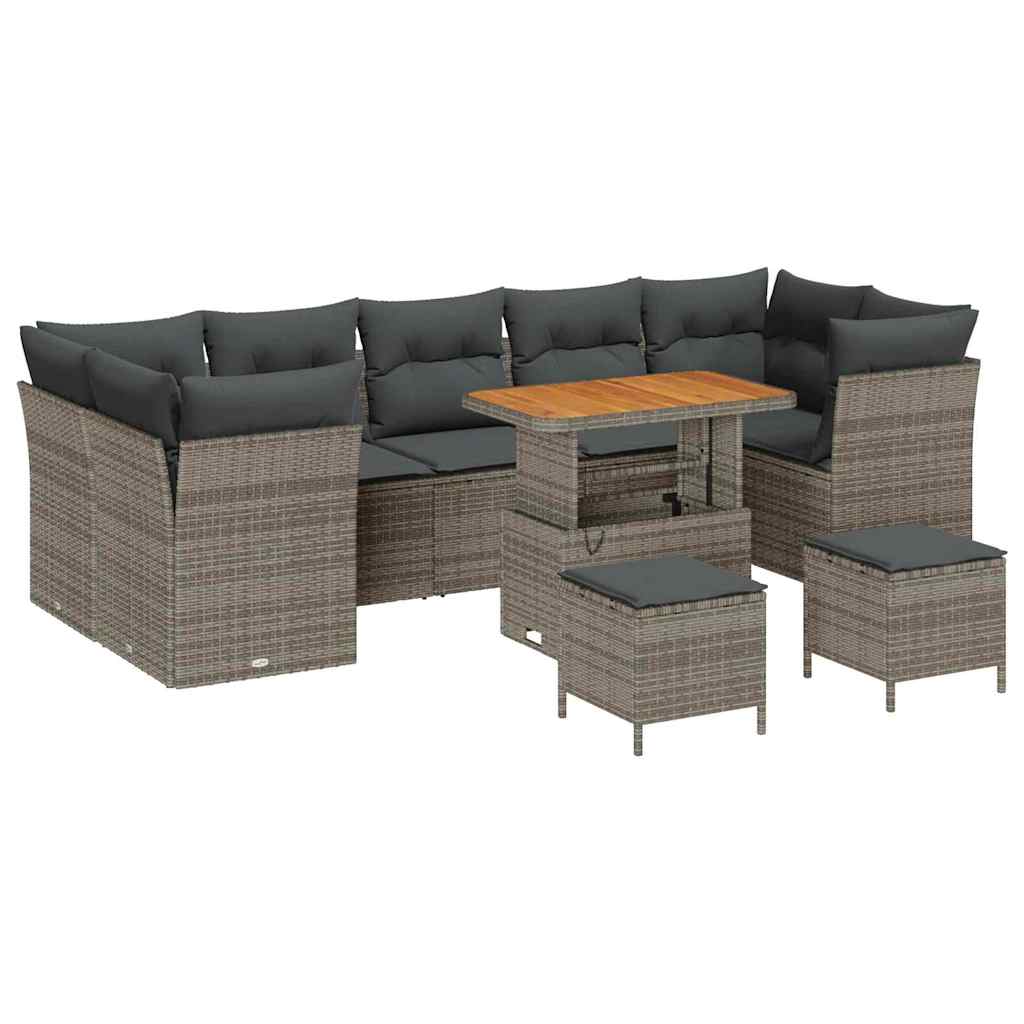 Tuinbankenset 10 pcs Grijs poly rattan