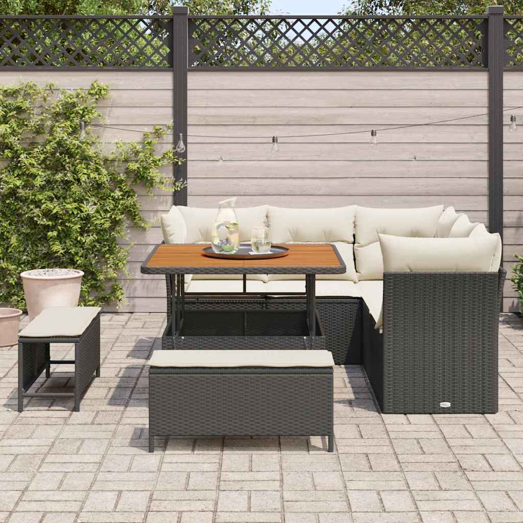 Tuinbankenset 8 pcs Zwart poly rattan