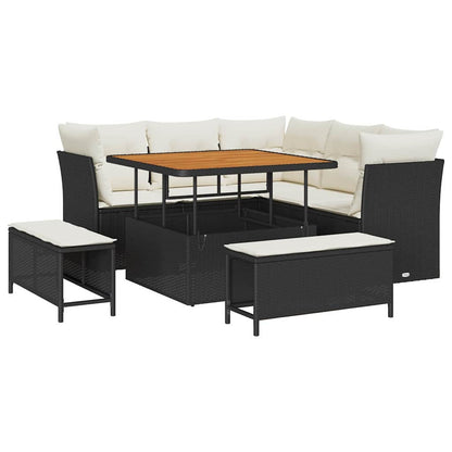 Tuinbankenset 8 pcs Zwart poly rattan