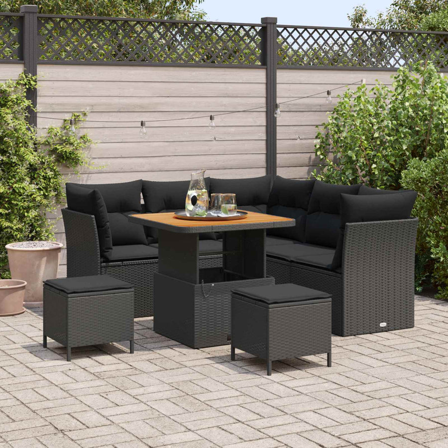 Tuinbankenset 8 pcs Zwart poly rattan