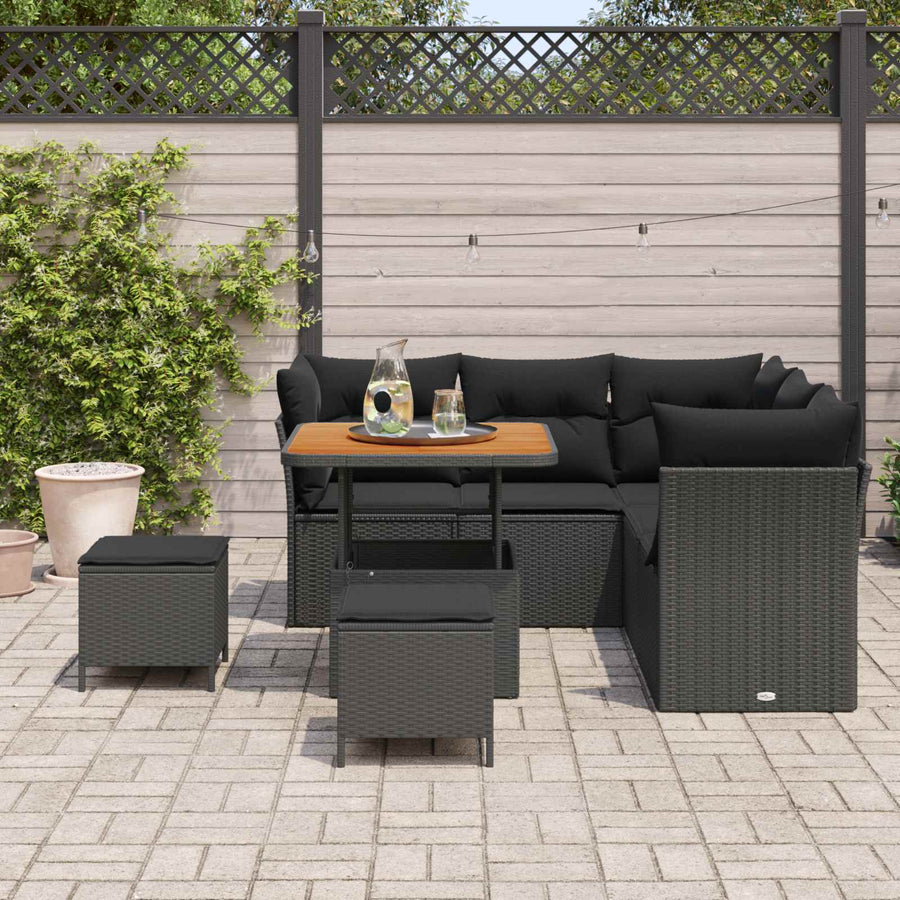 Tuinbankenset 8 pcs Zwart poly rattan