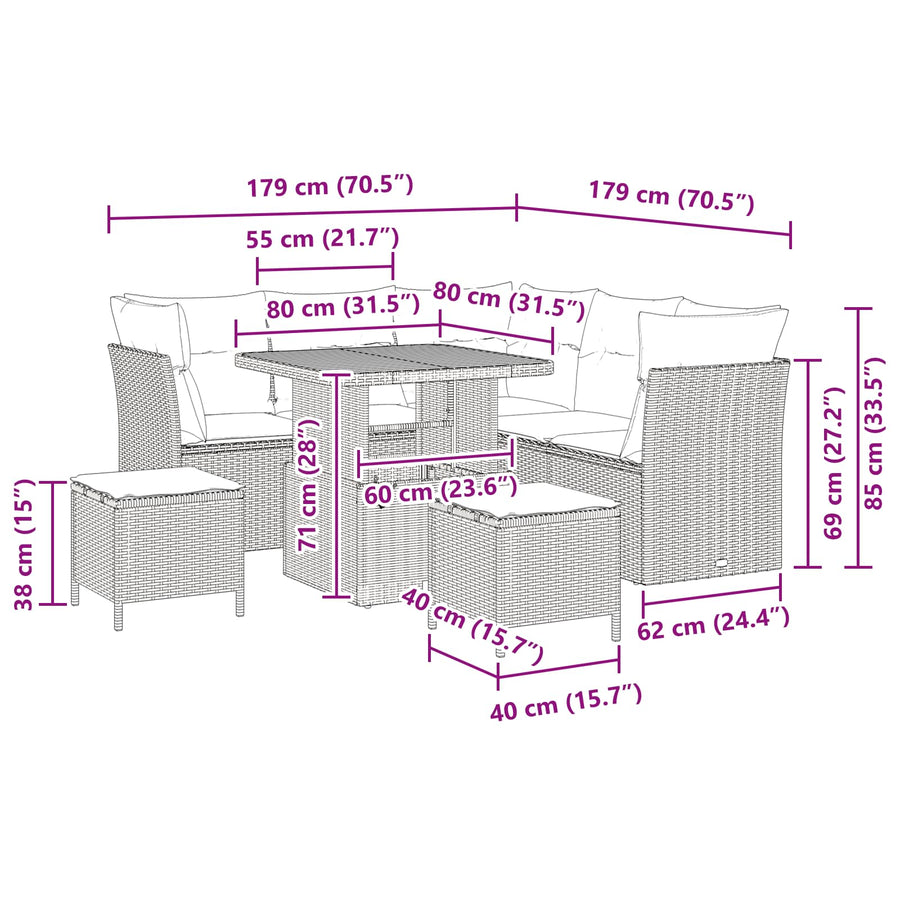 Tuinbankenset 8 pcs Zwart poly rattan