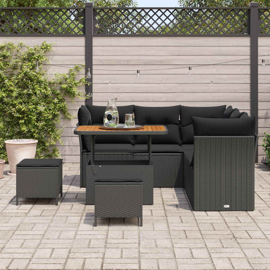 Tuinbankenset 8 pcs Zwart poly rattan